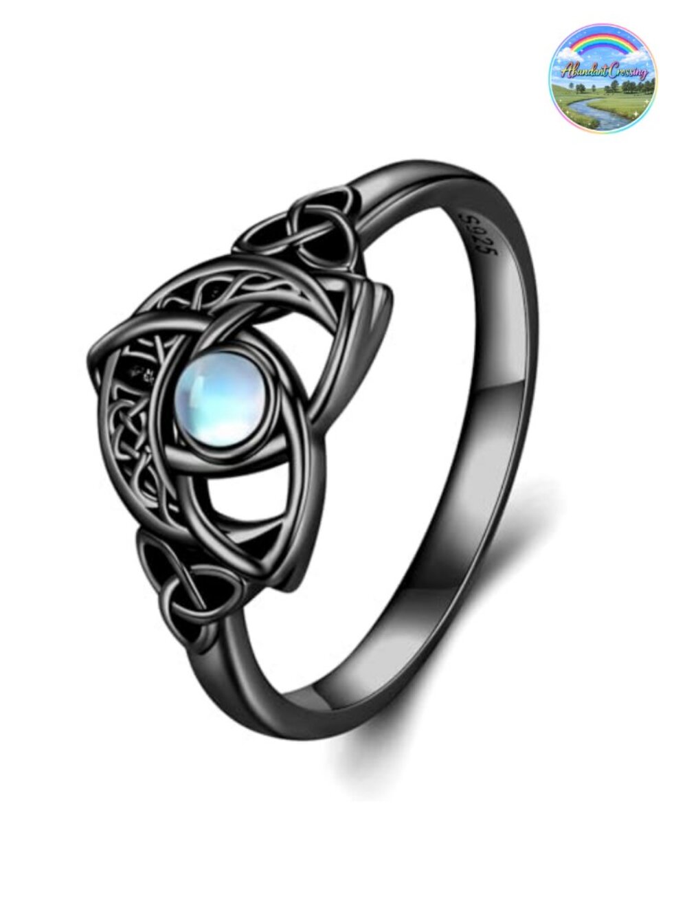 925 Sterling Silver Moonstone Celtic Knot Ring Crescent Moon Irish Jewelry Gift